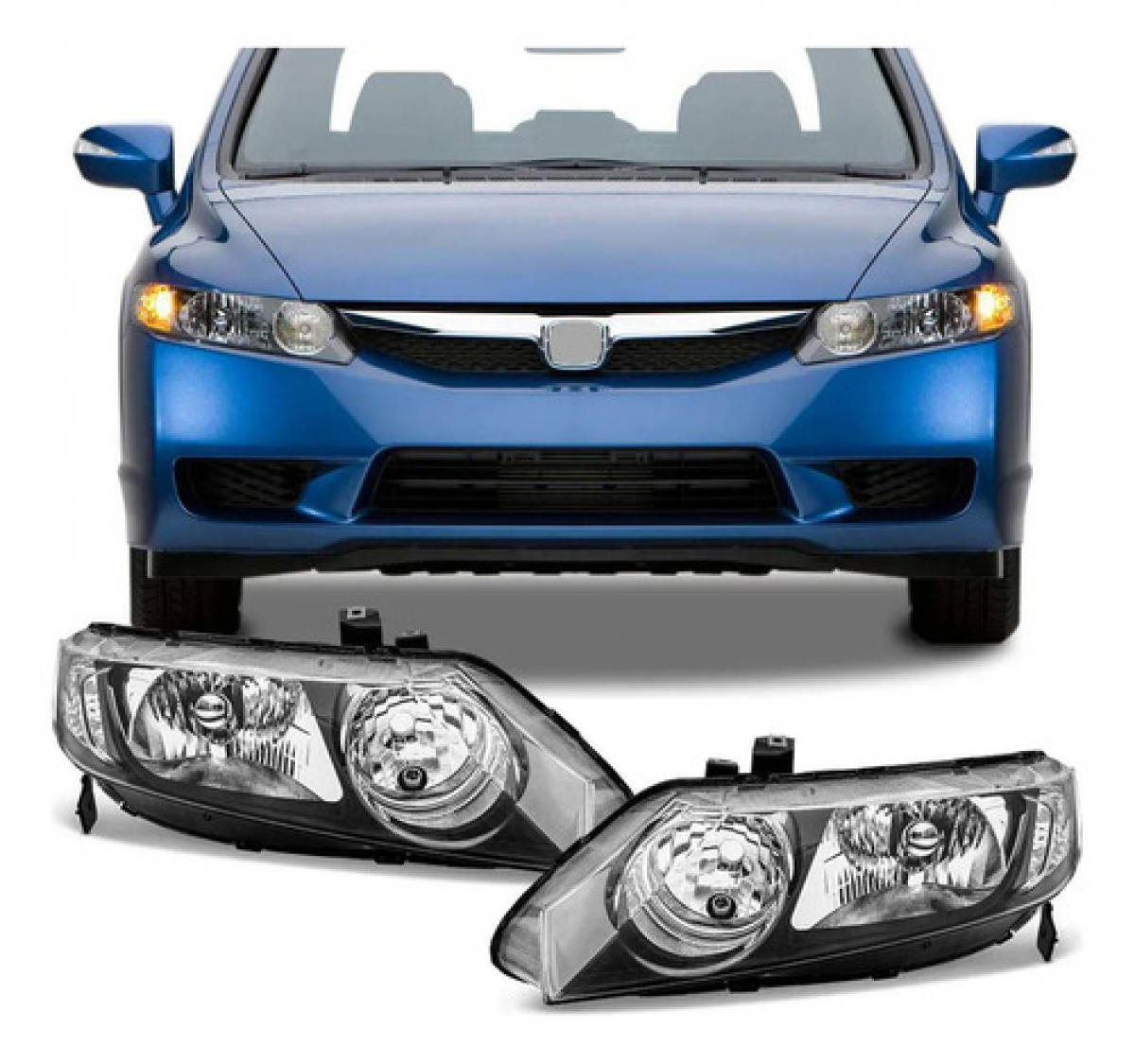 Farol Civic 2006 2007 2008 09 10 11 2012 Com Mascara Negra