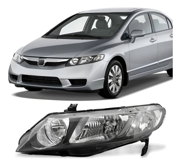 Farol Civic 2006 2007 2008 09 10 11 2012 Com Mascara Negra
