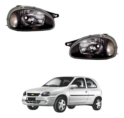 Par Farol Corsa 2000 Até 2010 Com Mascara Negra Lente Vidro Ambos Lados