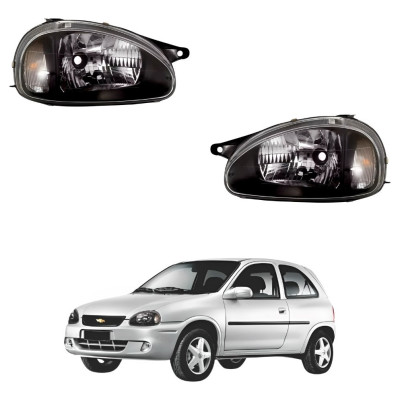 Par Farol Corsa 2000 Até 2010 Com Mascara Negra Lente Vidro Ambos Lados